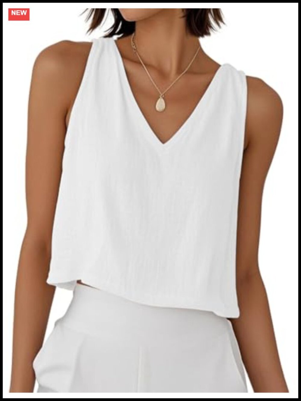 Viscose Linen Crop Tank Top V Neck Sleeveless Beach Casual Shirt